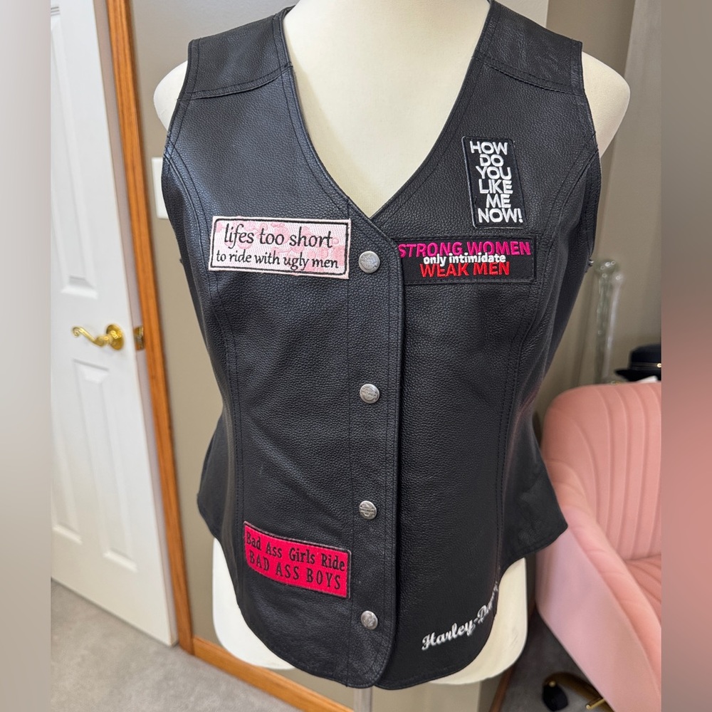 Harley-Davidson Black Leather Women's Vest with Patch Accents